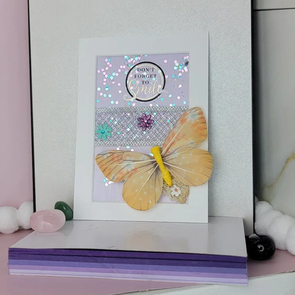 Colorful butterfly Handmade card Art wall Home Decor purple yellow gift